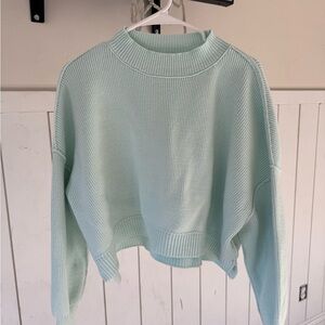 Free People Light Green Crew Neck Sweater